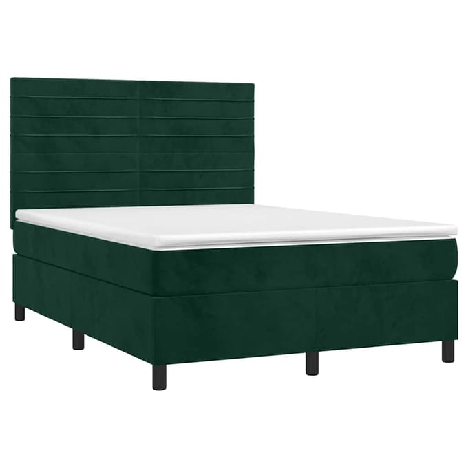 vidaXL - Boxspring - met - matras - en - LED - fluweel - donkergroen - 140x200 - cm