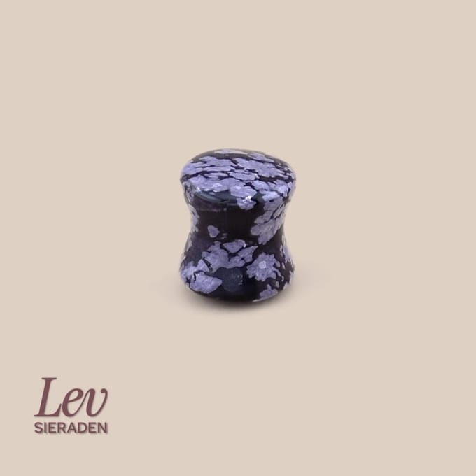 Lev Sieraden - 5mm plug piercing - Sneeuwvlok Obsidiaan - Zadelfit plug piercing - dubble flare