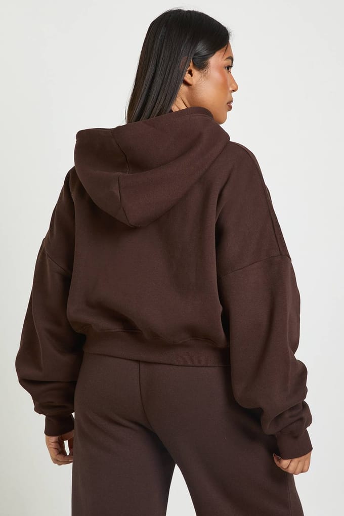 boohoo Dames Plus Core Basic Boxy Ballonmouw Oversized Hoodie met doorlopende rits | Chocoladebruin | Maat: 44