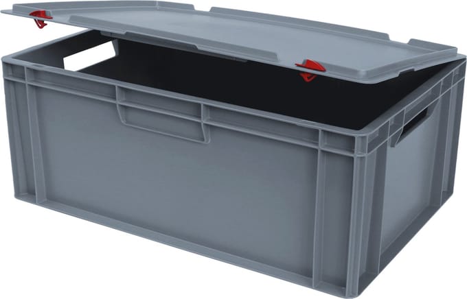 Alpac Stapelbak met deksel - Opbergbak met deksel - 600 x 400 x 255 mm - 47L - Grijs