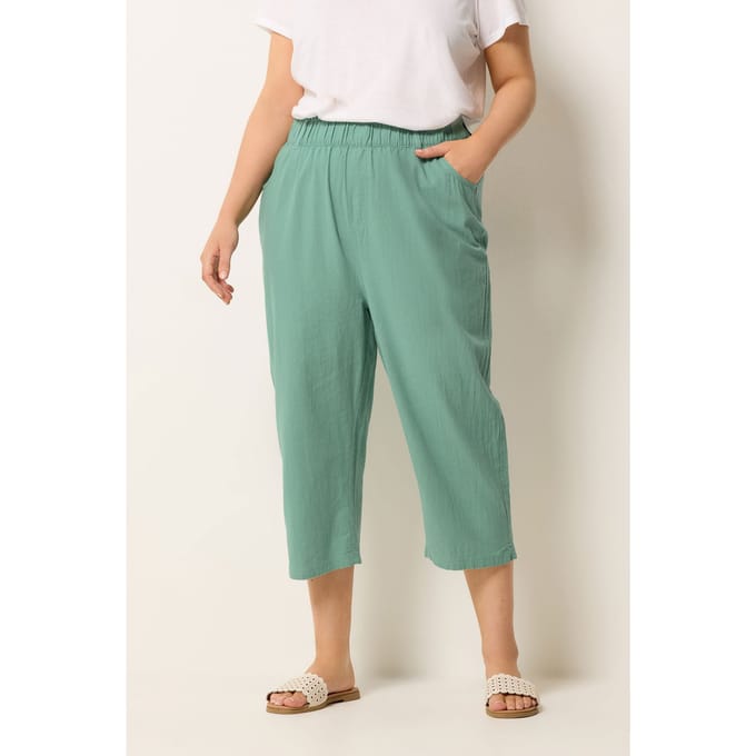Yours Groene Koele Katoenen Cropped Broek Van Katoen Size 48
