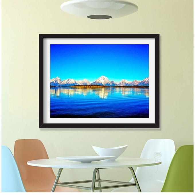 Peinture Diamant Paysage Magnifique Lac Naturel Montagne Enneigée 20X30CM blue