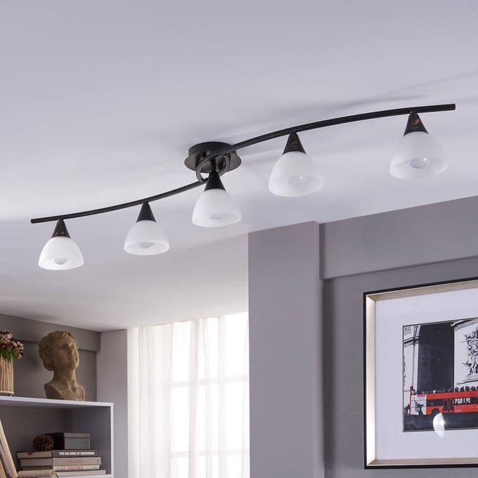 Lindby - plafondlamp - 5lichts - Glas, metaal - H: 17 cm - E14 - wit, geborsteld zwartgoud