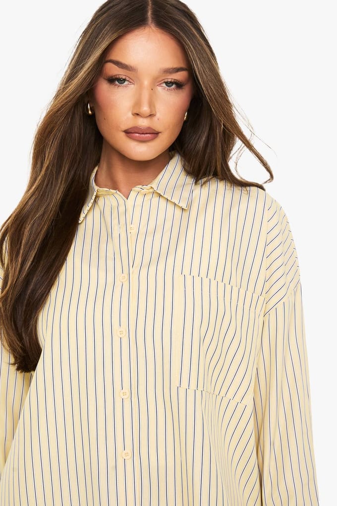 boohoo Dames Stripe Relaxed Fit Shirt | Yellow | Maat: 10
