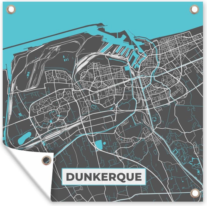 Tuindoek Dunkerque - Frankrijk - Plattegrond - Stadskaart - Kaart - 100x100 cm
