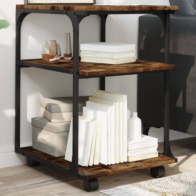 vidaXL - Printerkastje - 3-laags - 43x48x64 - cm - bewerkt - hout - gerookt - eiken