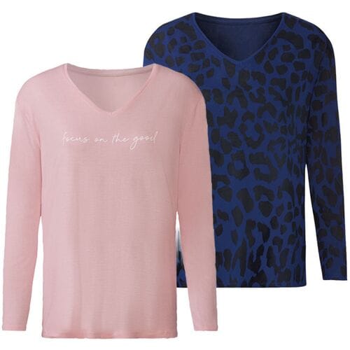 ESMARA 2 dames shirts met lange mouwen (Blauw/roze, M (40/42))