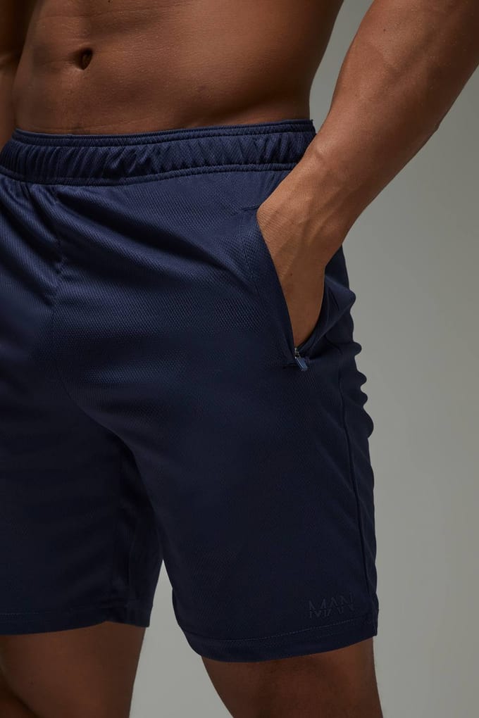 Man Active Zip Pockets 7inch Basic Training Short | Navy | Size Small