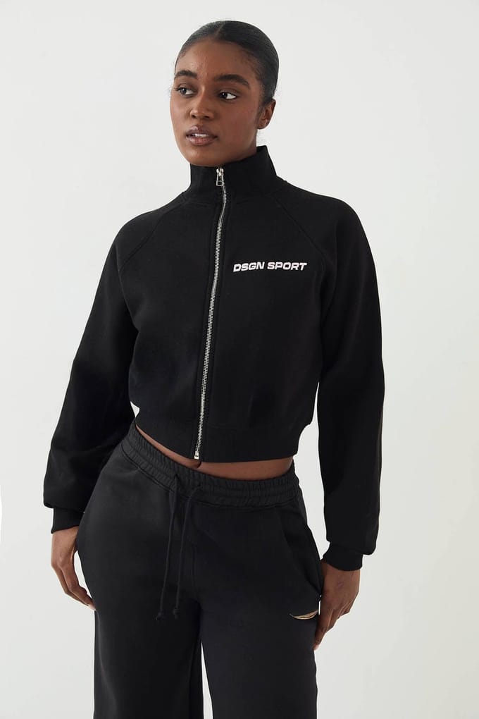 Dames DSGN Studio Sport Trechter Hals Raglan Bomber Sweatshirt | Zwart | Maat: Medium