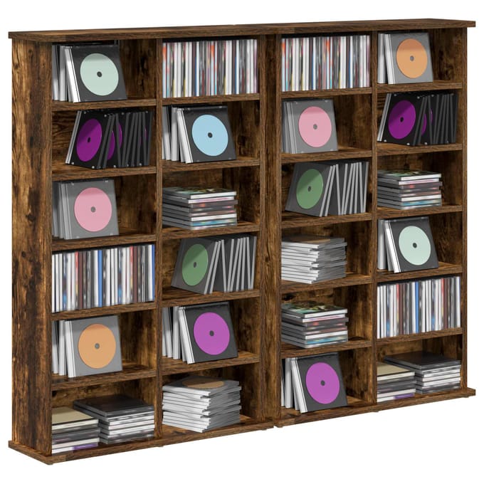 vidaXL - CD - Kast - 2 - st - Gerookt - eiken - 60 - x - 17 - x - 92 - cm - Bewerkt - hout