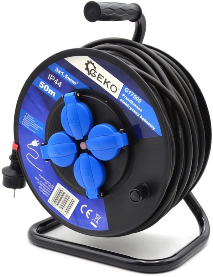 GEKO Elektrische kabelhaspel - 50m - 3x1.5mm² - IP44 - 4 stopcontacten