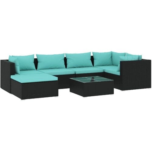 vidaXL - 7-delige - Loungeset - met - kussens - poly - rattan - zwart