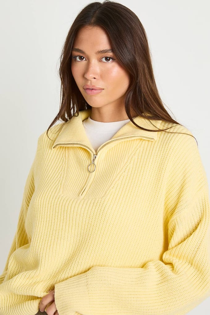 boohoo Dames Zachte gebreide trui met ritssluiting | Butter | Maat: Large