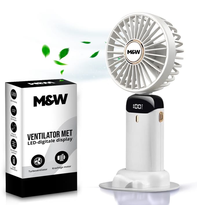 M&W Draagbare Hand Ventilator Hand Fan - Airco Verkoeling USB Ventilatoren - Handventilator Wit