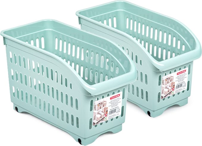 Plasticforte opberg Trolley Container - 2x - mintgroen - L30 x B15 x H18 cm - kunststof