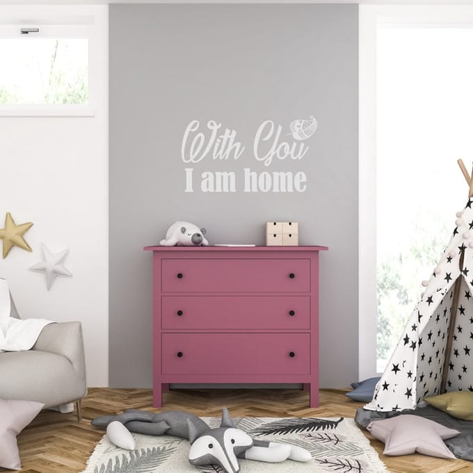 Muursticker - With You I Am Home - 58 x 103 - Licht Grijs