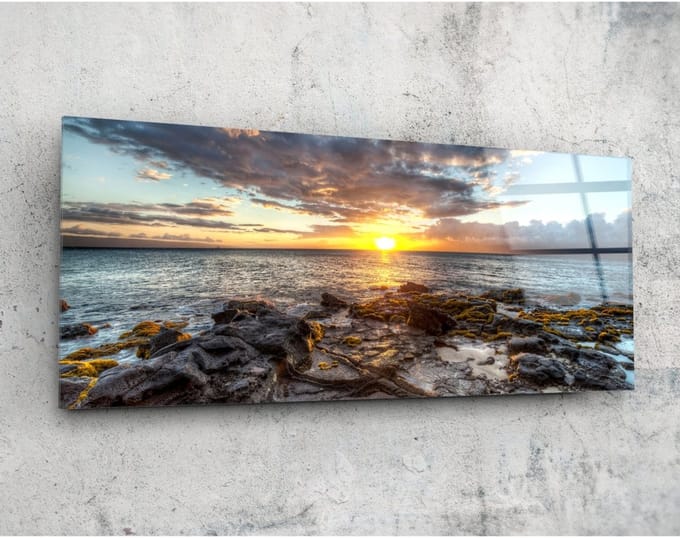 Panorama Glasschilderij - Landschappen - Zonsondergang - 92 x 36 cm