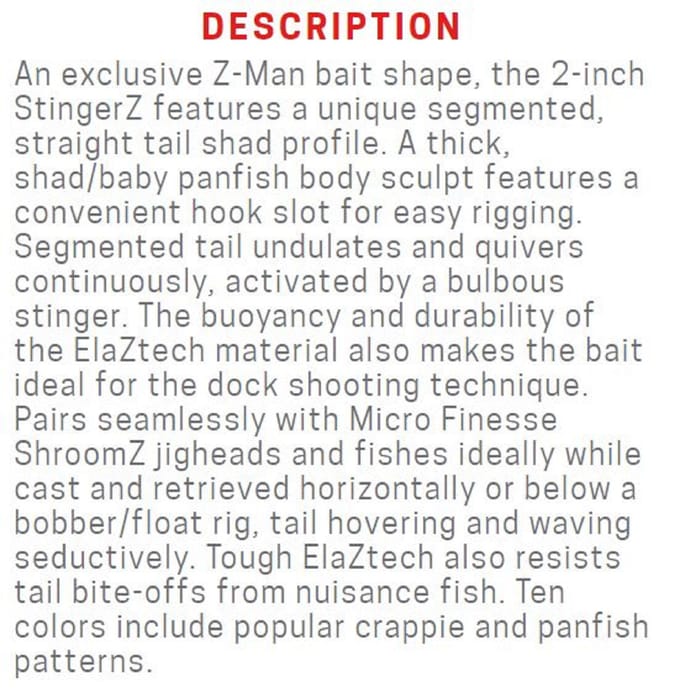 Zman Soft Lure StingerZ 2 pouces 8/Pack poulet électrique (3840)