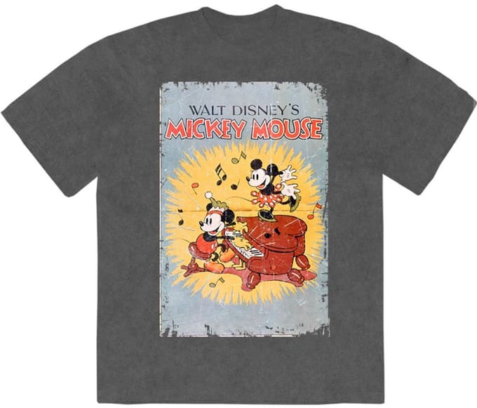 Disney - Mickey Piano Heren Tshirt - M - Grijs