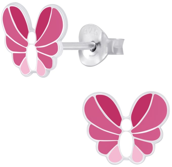 Joy|S - Zilveren vlinder oorbellen - 8 x 7 mm - roze wit