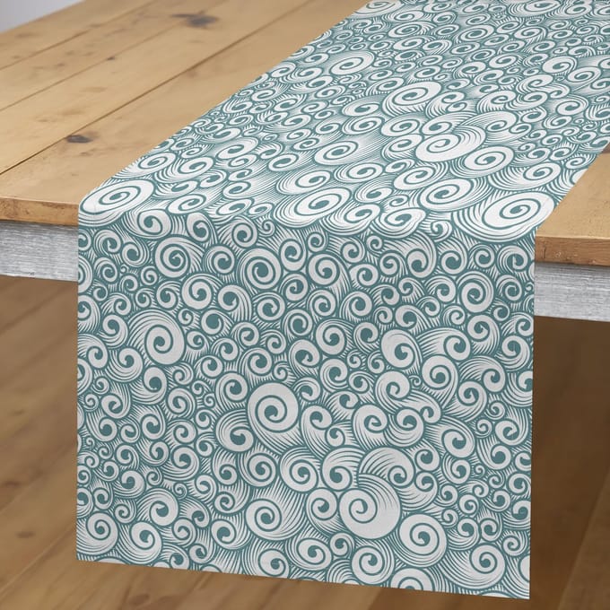 Abakuhaus abstracte tafelloper – blauw-grijs/babyblauw – 40×180 cm