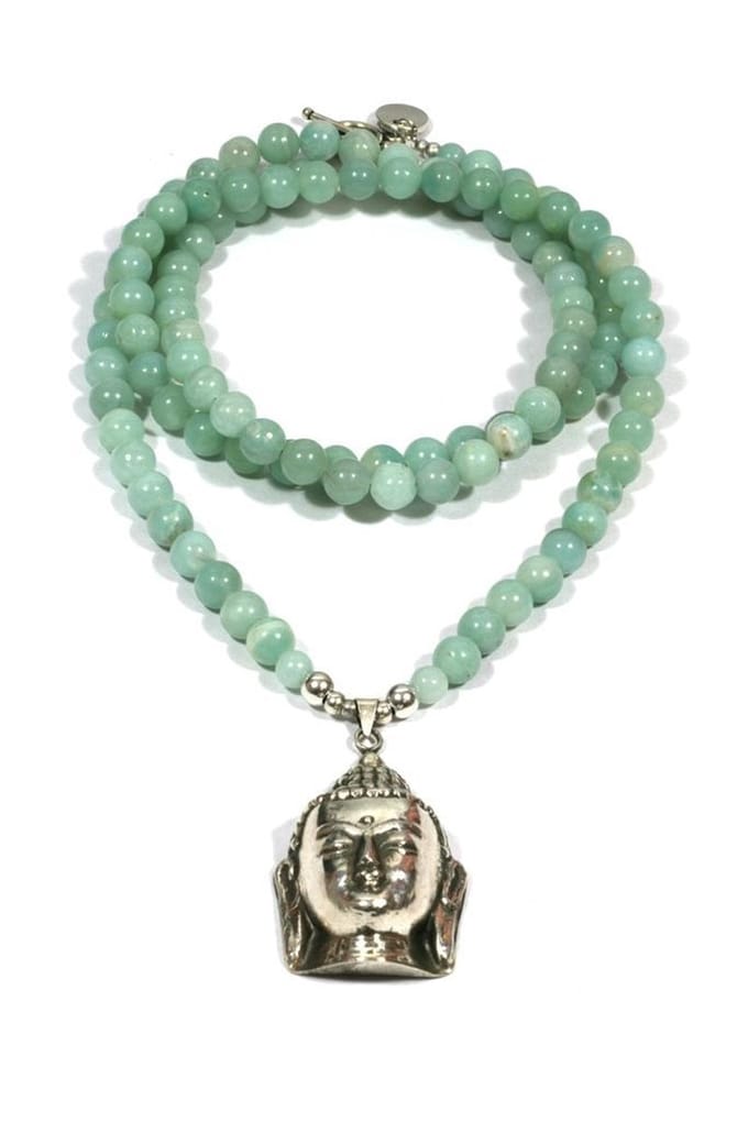 Heaven Eleven - dames - ketting - amazoniet - 925 - zilver - grote - buddha - 8mm - 80cm