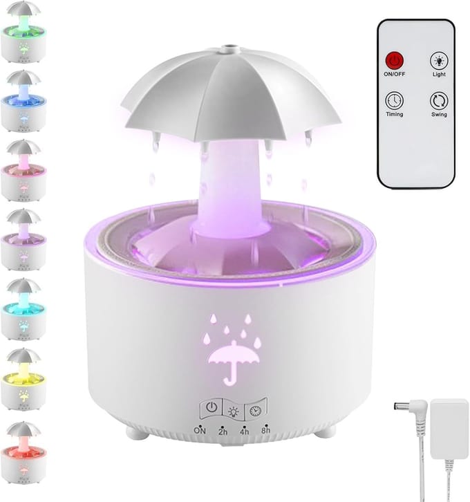 Humidifier met Licht 7 Kleuren - Paddenstoel Diffuser Lamp met Afstandsbediening en Timer - 350ml