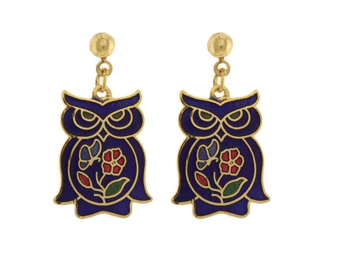 Behave - Oorhangers dames - uilenmotief - blauw - 2,5 cm