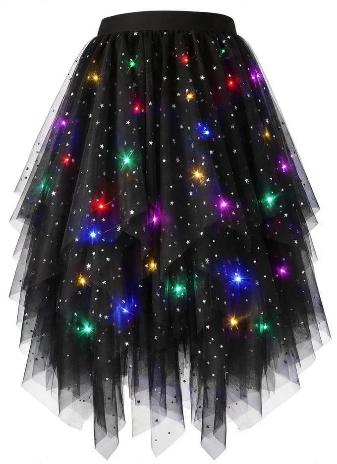 Dailygoods - Lange Tutu-Rok voor Dames met Ledlicht en Pailletten