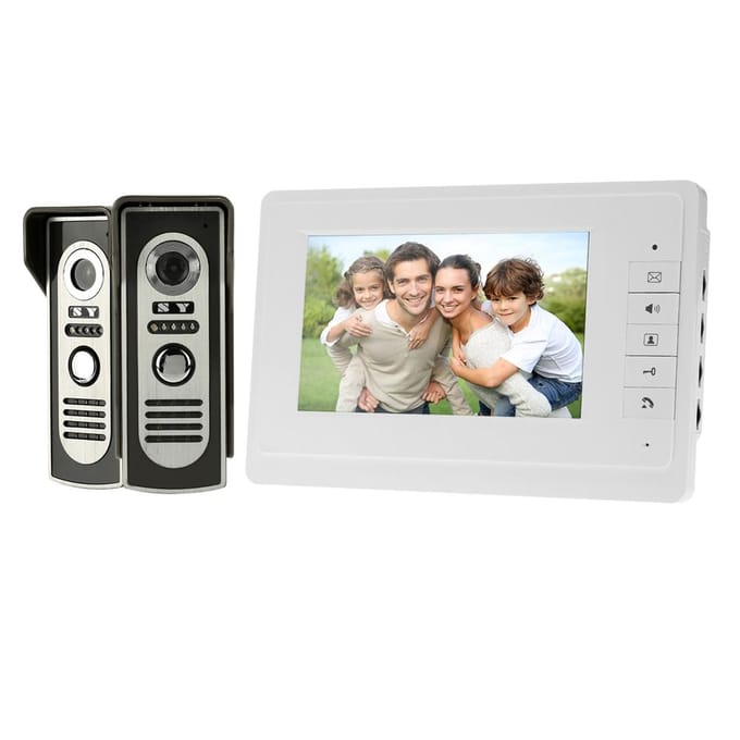 7  bekabeld videodeurtelefoonsysteem Visuele intercomdeurbel met binnenmonitor en buitencamera US Plug wit