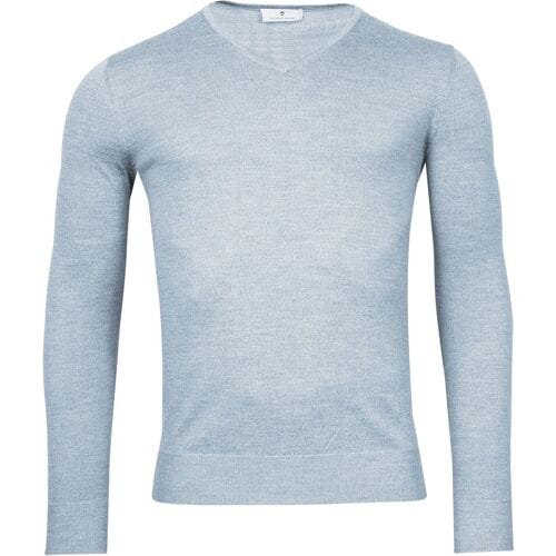 Thomas Maine Trui V-Neck Single Knit Merino Wool Licht Blauw / male