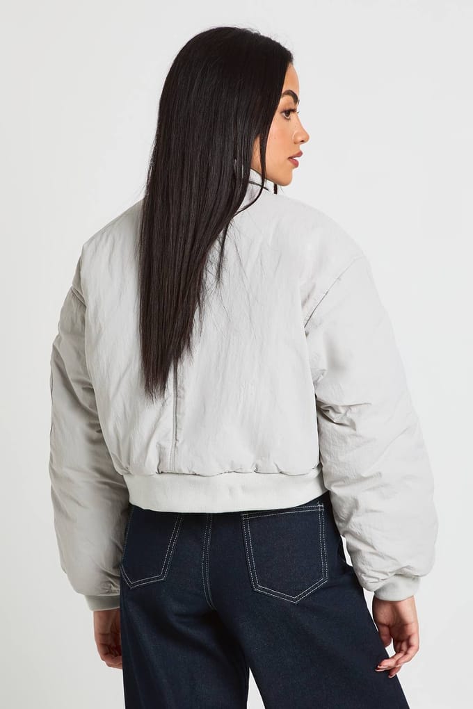 boohoo Dames Bomberjack met geplooide mouwen | Ice Grey | Maat: 10