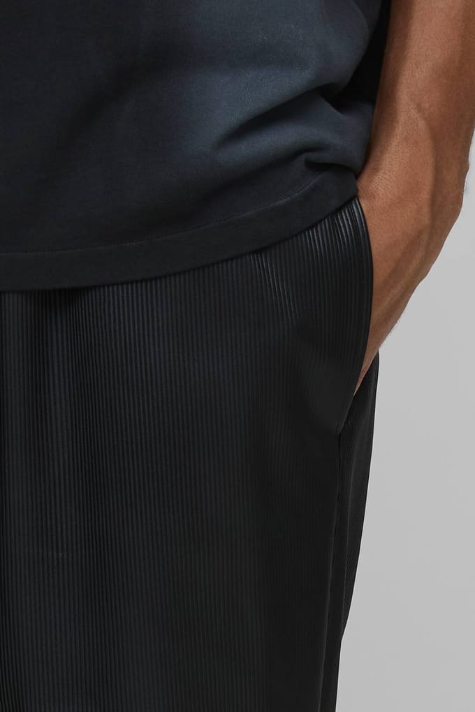 Tall Pleated PU Relaxed Fit Trousers | Black | Size Medium