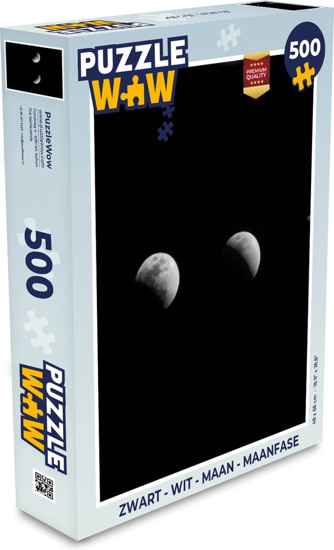 Puzzel Zwart - Wit - Maan - Maanfase - Ruimte - Legpuzzel - Puzzel 500 stukjes