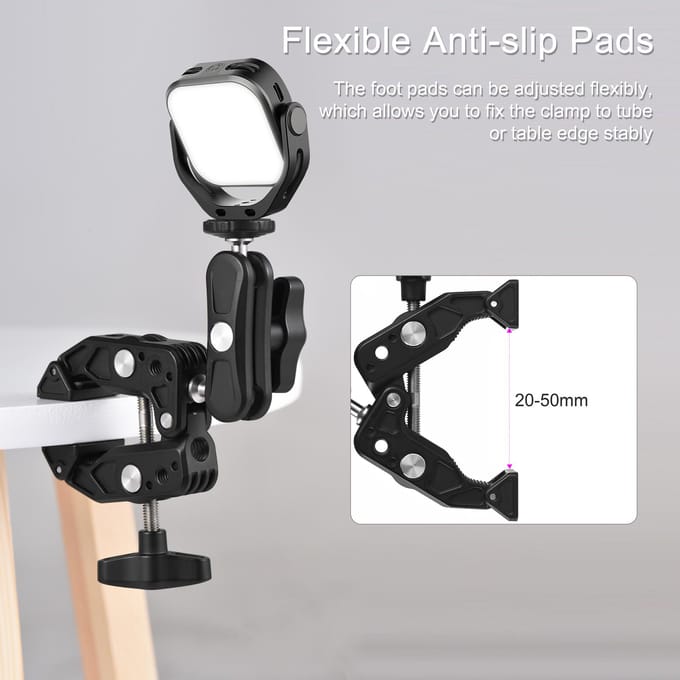 Multifunctionele Superklem Aluminiumlegering met Dubbele 360 graden Draaibare Kogelkop 1/4 Inch Schroef zwart