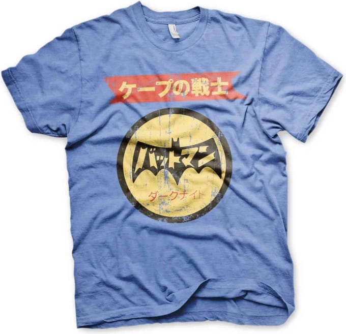 DC Comics Batman Heren Tshirt -M- Japanese Retro Logo Blauw