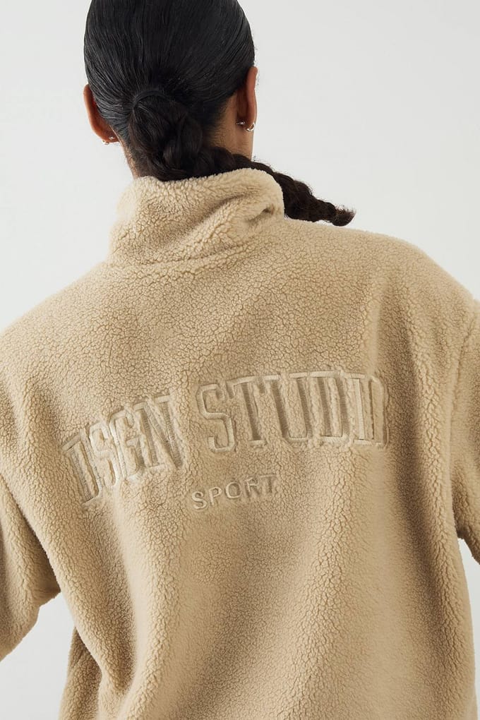 Dames DSGN Studio Borg Ritssluiting Coltrui Jas | Beige | Maat: XL