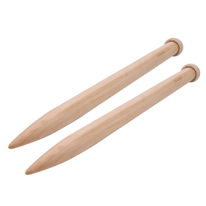 1 Paar Houten Haaknaald Breinaald Handweefgereedschap voor Sjaal Trui Deken25mm beige