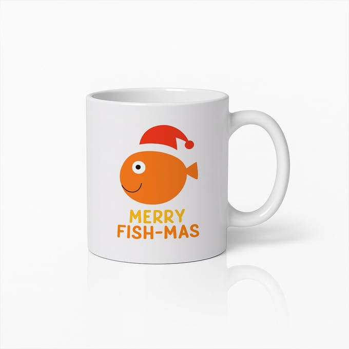 Kerst Mok 330ml – Merry Fish-Mas Koffiebeker met Vis met Kerstmuts – Grappig Feestdagen Cadeau