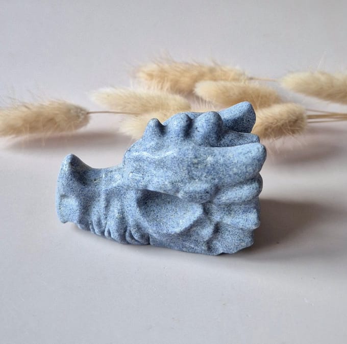 Edelsteen Drakenschedel van Blauwe Aventurijn – 7 cm - Dragon Skull carving