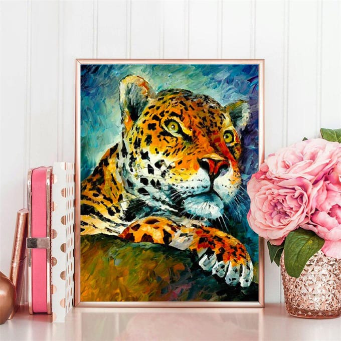 Broderie Diamant Carré Complet Léopard Peinture Diamant Point de Croix Animal Strass Image Full Square 20X30CM black