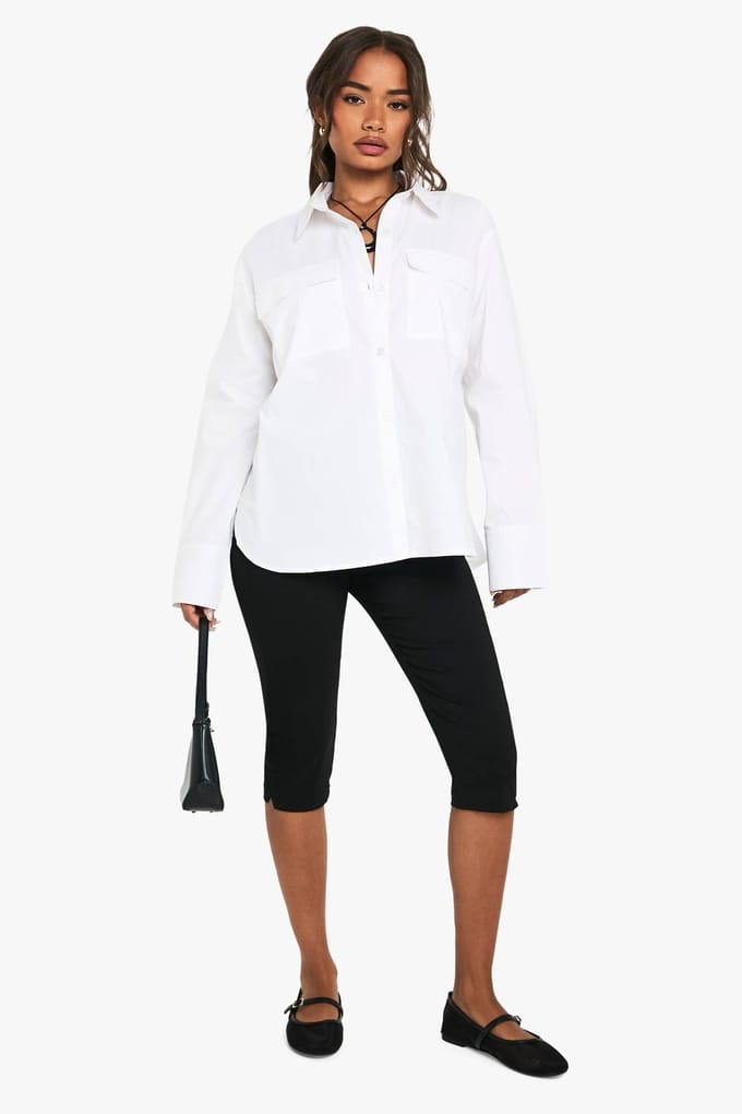 boohoo Dames Katoenen Oversized Zakdetail Shirt | Wit | Maat: 36