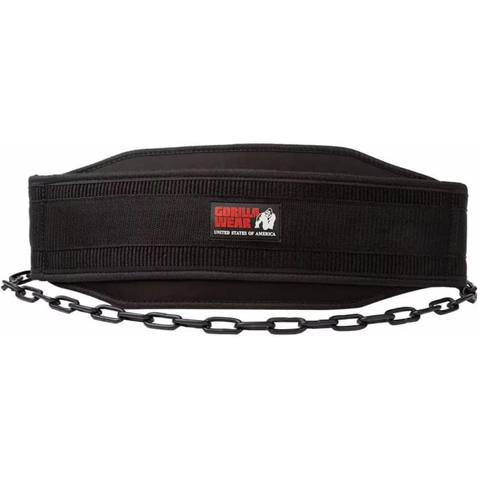 Gorilla Wear Nylon Dip Belt - Gewichtriem met 105cm Ketting - Dipriem voor Pull-ups & Dips - 100kg Belastbaar - Zwart