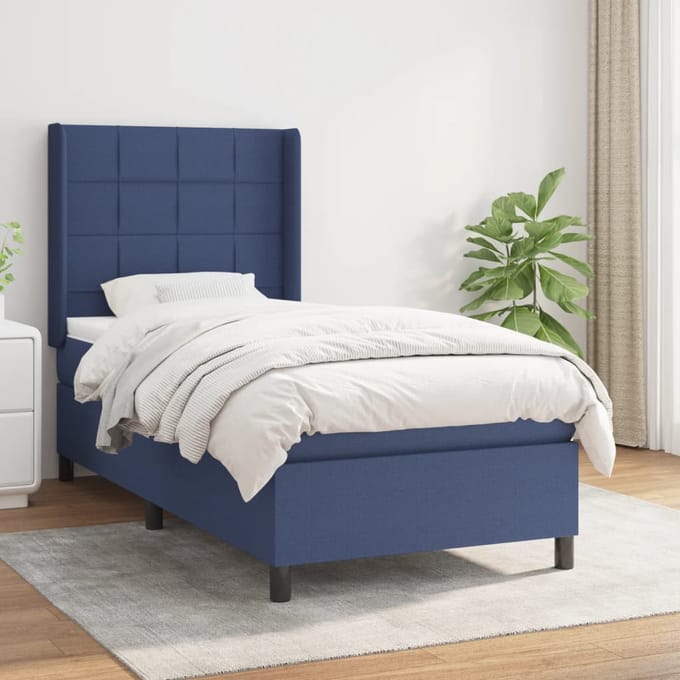 vidaXL - Boxspring - met - matras - stof - blauw - 80x200 - cm