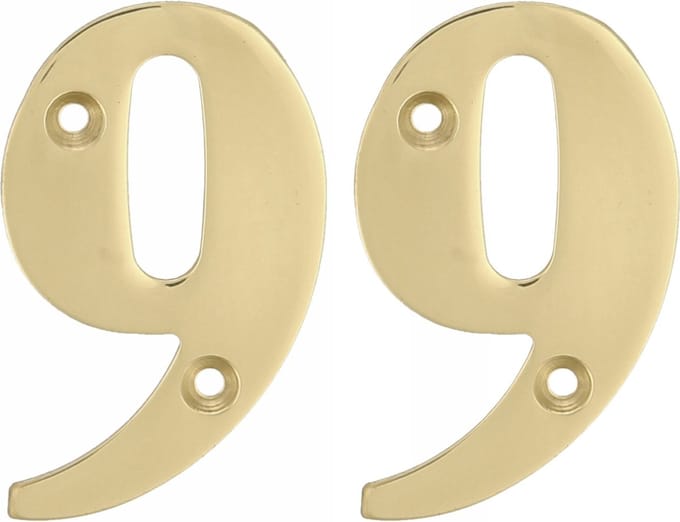AMIG Huisnummer 99 - massief messing - 5cm - incl. bijpassende schroeven - gepolijst - goudkleur