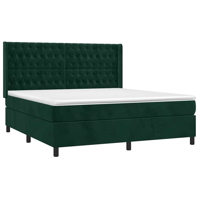 vidaXL - Boxspring - met - matras - fluweel - donkergroen - 180x200 - cm