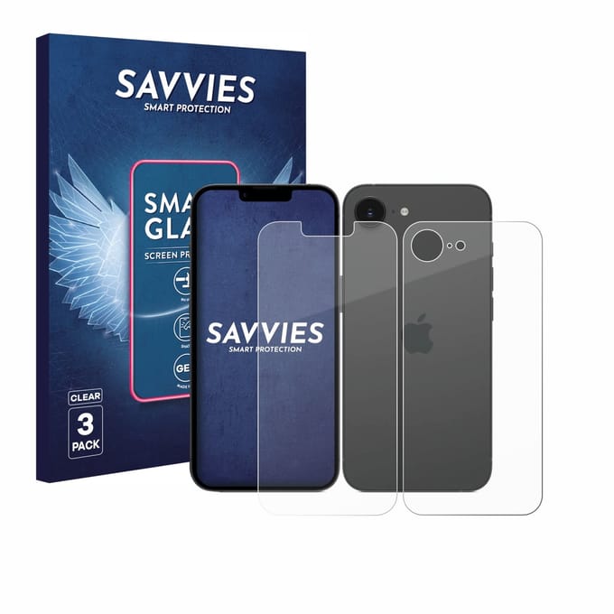 3 Stuks Savvies Screenprotector - geschikt voor Apple iPhone 17e (Voor+Achter) - beschermfolie glas transparant