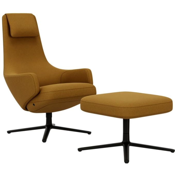 Vitra - Repos Fauteuil & Ottoman - basic dark gepoedercoat - Cosy 2 - koolzaadgeel - Zithoogte 45 cm