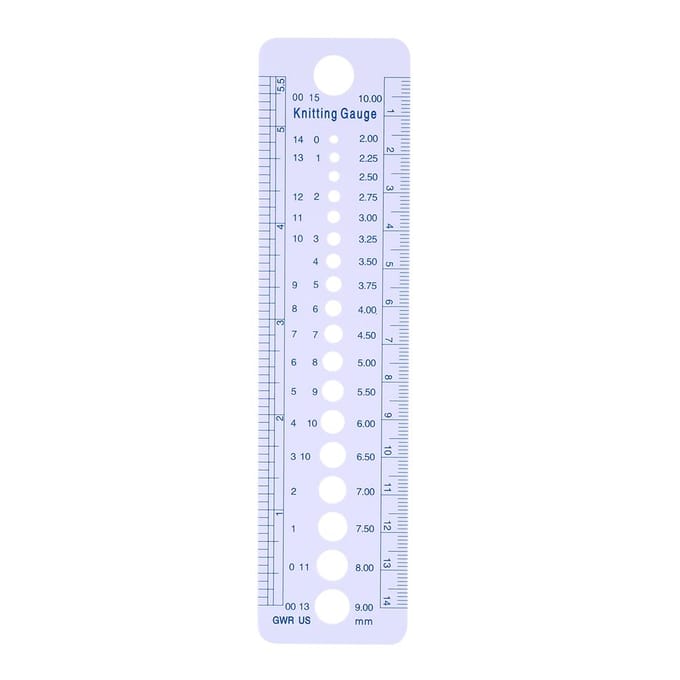 Plastic Breinaald Maatmeter Liniaal Inch cm Naaigereedschap US UK Canada Maten 2-10mm white