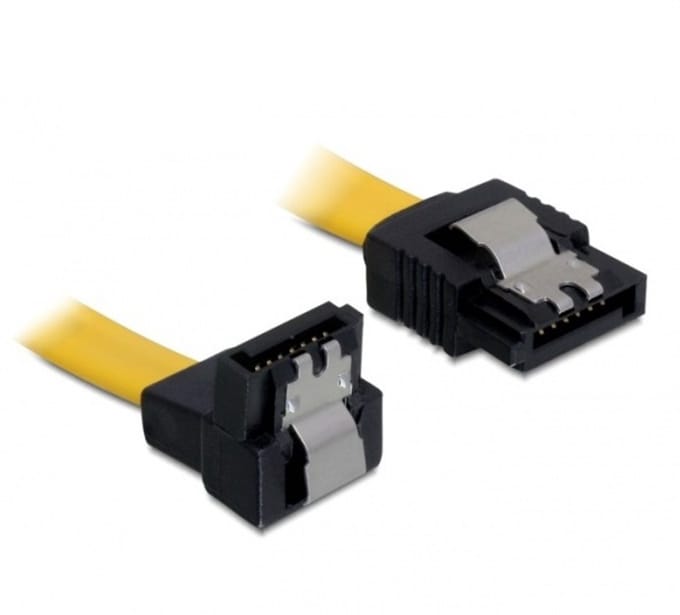 SATA datakabel - recht / haaks naar beneden - plat - SATA600 - 6 Gbit/s / geel - 1 meter